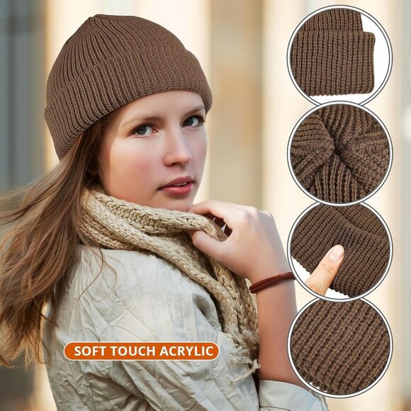 ⚡Unisex  Khaki, Apricot, Beige, White 4 Pieces Watch Hat Fisherman Beanie - Picture 6 of 6